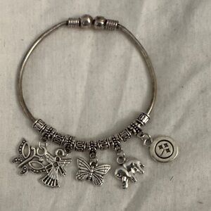 New Silver Charm Bracelet with Butterfly and Elephant Charms